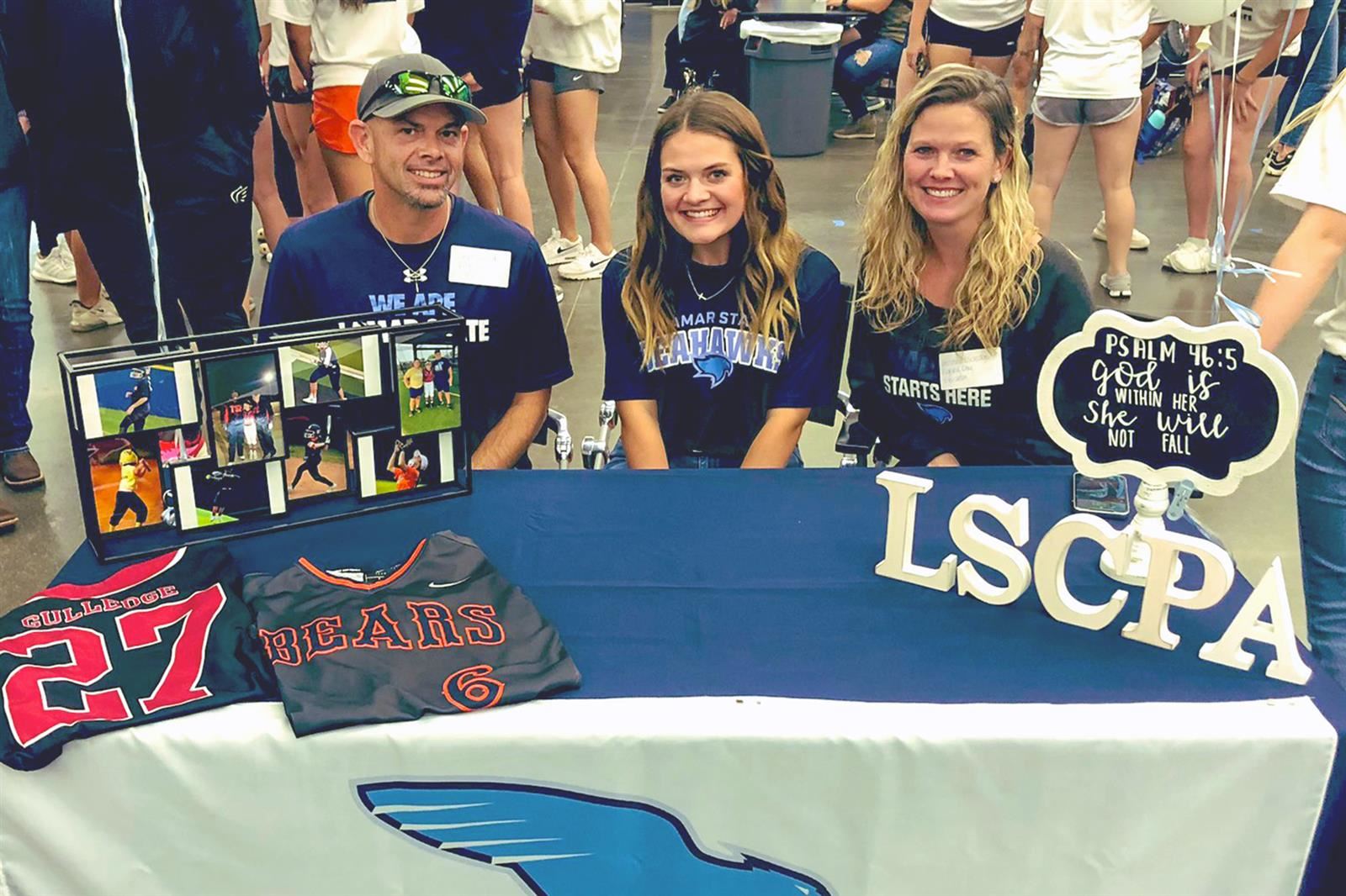 Bridgeland senior Kyleigh Gulledge, center, signed a letter of intent to play softball at Lamar State College-Port Arthur.